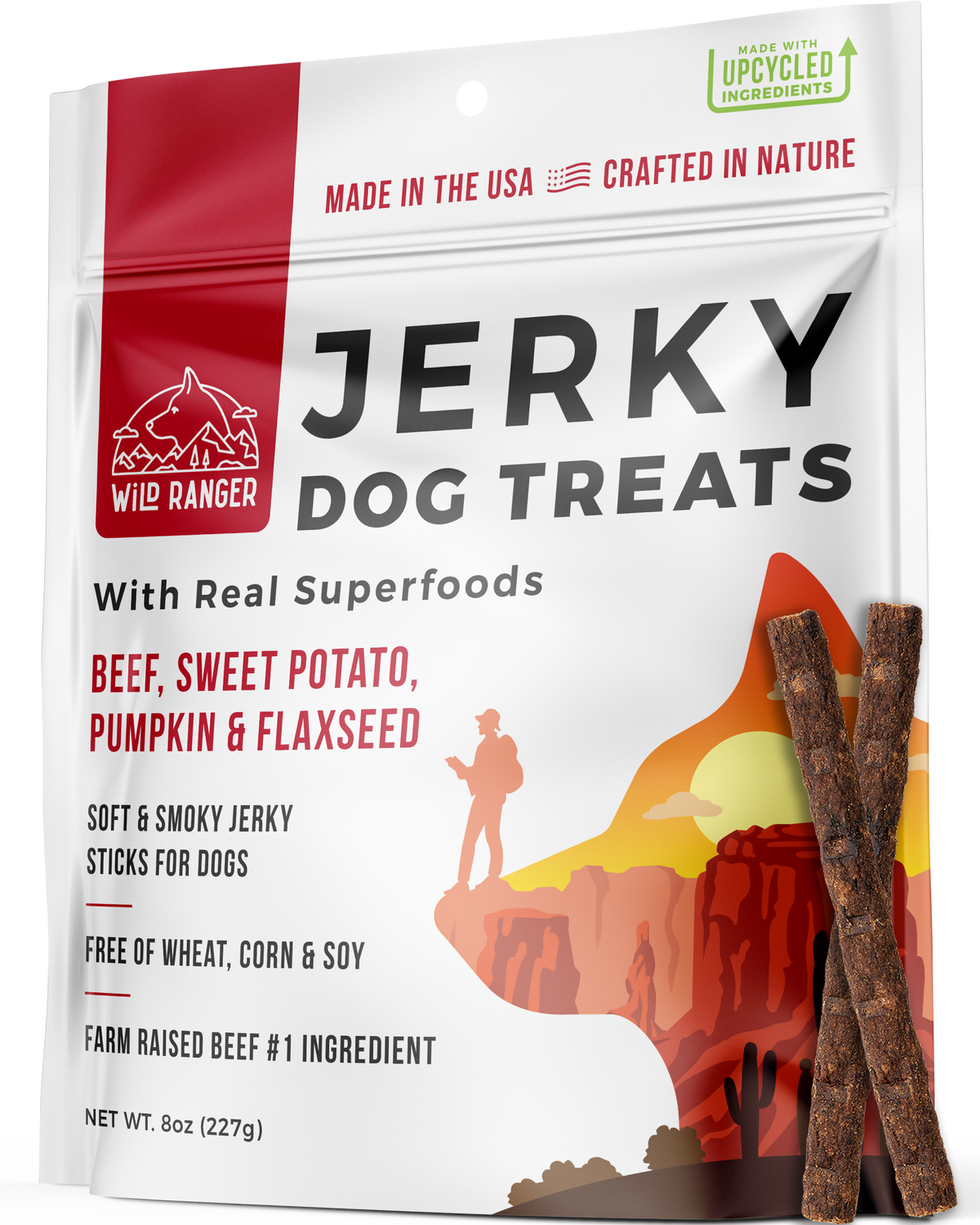 Wild Ranger Jerky Dog Treats - Beef, Duck, and Chicken Superfood Variety Pack - 3 Bags (1.5 LBS)
